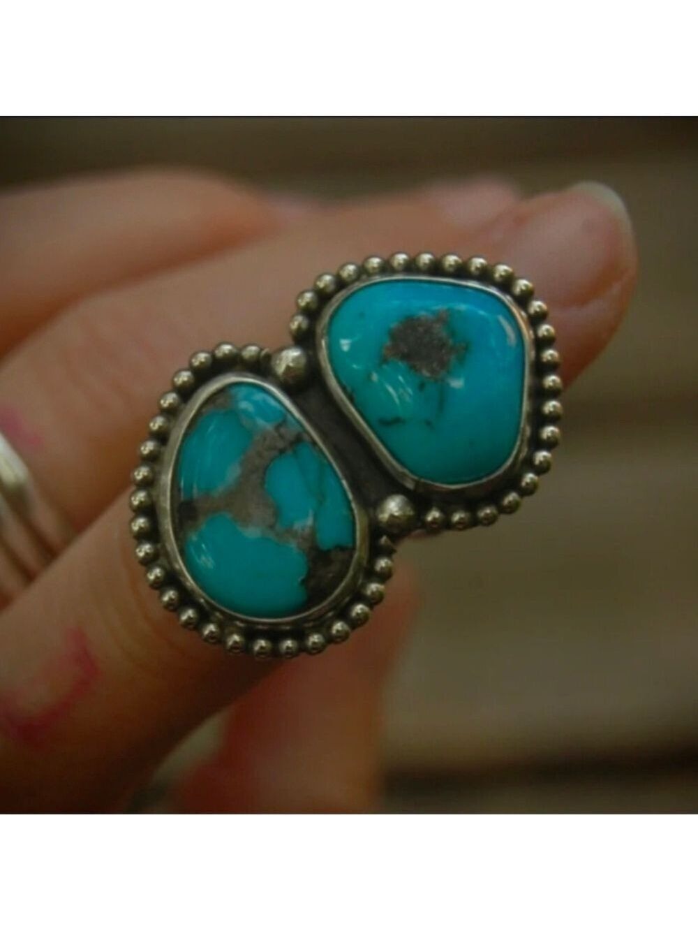 Double Turquoise Sterling-Style Ring - Blue